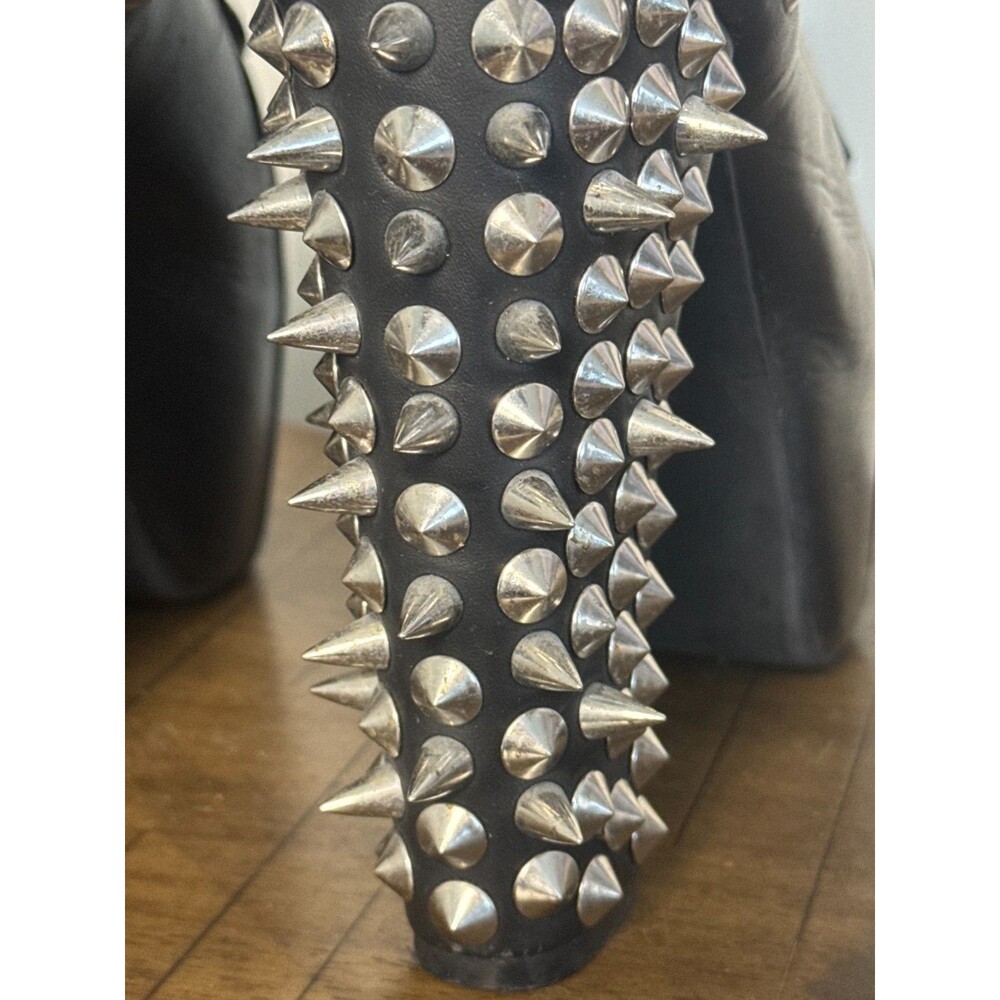 Rare Jeffrey Campbell Havana Last SPIKE Black Leather Spiked Platform Boots 7.5 - Picture 5 of 15
